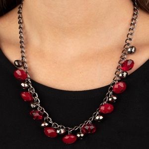 Paparazzi Runway Rebel Red Necklace and Earrings Set